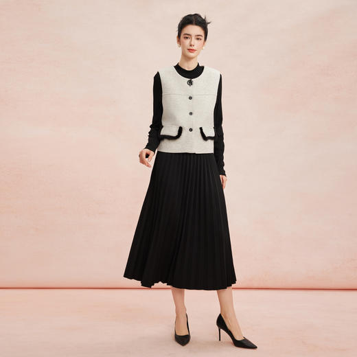 RE805斯尔丽2026新款小香风系列圆领马甲搭配压褶连衣裙时尚通勤套装 商品图0