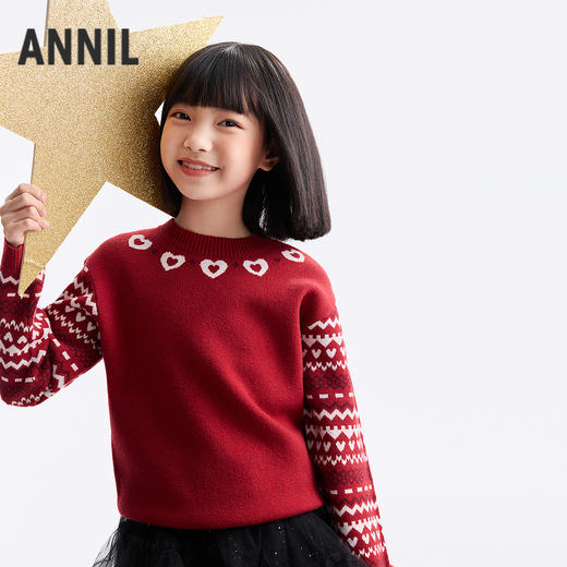 女童圆领长袖针织衫春季新款安奈儿童装EG614691 商品图1