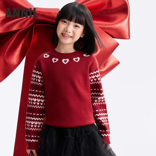 女童圆领长袖针织衫春季新款安奈儿童装EG614691 商品图0