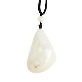 【天然正品】天然新疆籽料细腻一级白油润度佳观音持莲（平安安乐）和田玉吊坠项链53.5*36.5*17.4MM（皆取最大值）290925NJM26