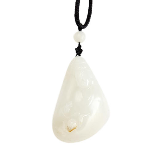 【天然正品】天然新疆籽料细腻一级白油润度佳观音持莲（平安安乐）和田玉吊坠项链53.5*36.5*17.4MM（皆取最大值）290925NJM26 商品图0