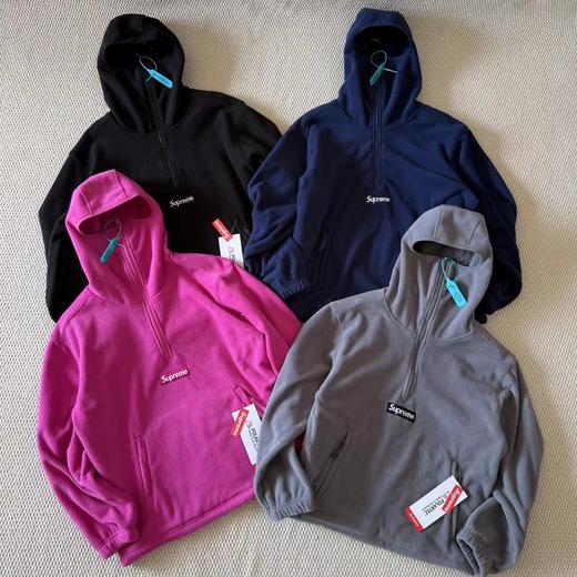 F010908联名款舒适时尚四色连帽半拉链抓绒卫衣男女同款 商品图0