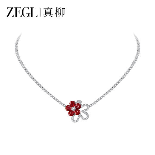 ZEGL红色花朵项链女轻奢小众高级感锆石锁骨链气质颈链秋冬配饰品 商品图1