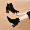 秋冬新款尖头粗跟绒面短筒时装靴子女网红成熟时尚休闲高跟女靴子 商品缩略图1
