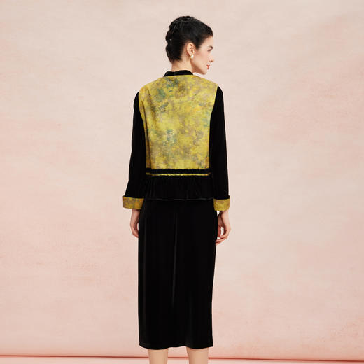 RE803斯尔丽26新款国风金丝绒弹力改良旗袍式连衣裙搭配印花马甲套装 商品图1
