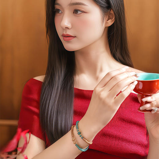 【新品首发】琳琅雅玉系列 金黄色18K金翡翠老山檀手链 新中式搭配手链女士礼物MEMORA诗普琳JB002701 商品图1