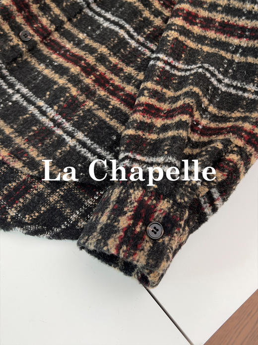 专柜实拍【羊毛加厚衬衣】拉夏贝尔/La Chapelle软糯舒适！宽松时髦格子衬衫单排扣粗花呢短外套 商品图6