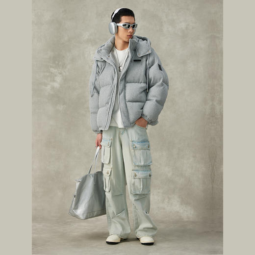 NPC潮牌立体肌理感坑条纹粗针毛织连帽羽绒服90白鸭绒NP38DJ31 商品图1