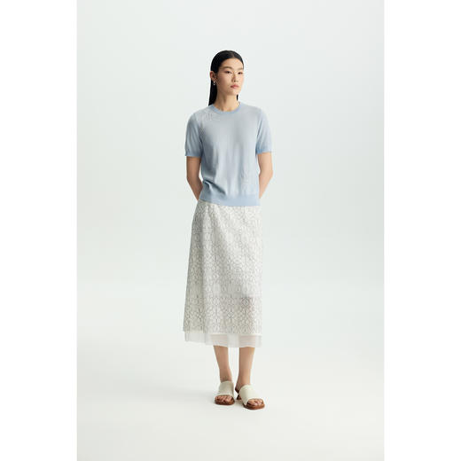 商场同款PURE TOUCH26春夏新款短袖针织衫立体绣绵羊毛圆领半袖衫 商品图6