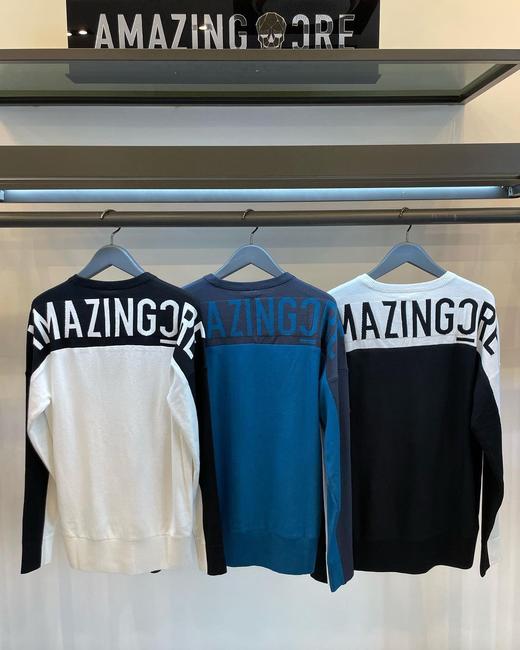 新款男士针织衫，火遍韩国的新晋高奢运动潮牌，套头圆领针织衫，背面经典撞色提花，前幅立体骷髅头标志，定染客供纱线，颜色也很高级，舒适柔软弹力佳，贴身穿着亦可，非常值得入手的单品哦！ 商品图1