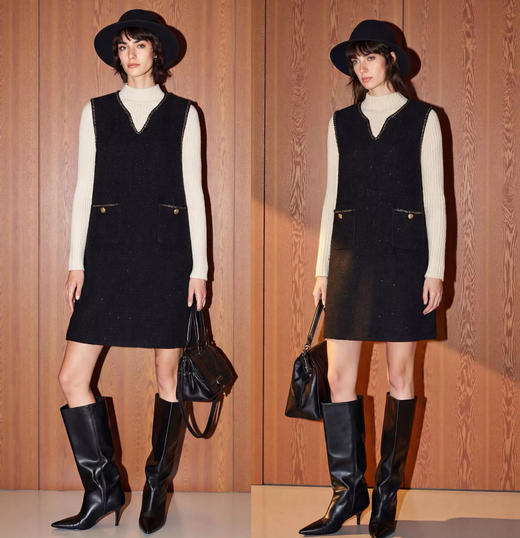 小香风进口粗花呢包金属链背心裙 商品图7