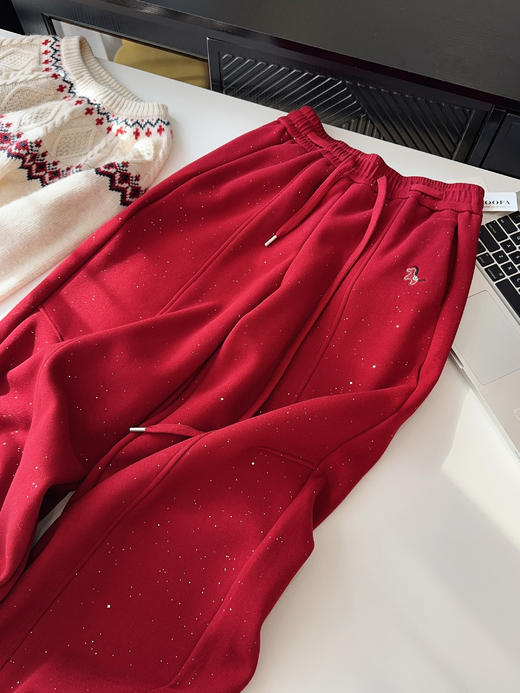 新年战裤刺绣小马Bling烫钻加绒镰刀卫裤 商品图3