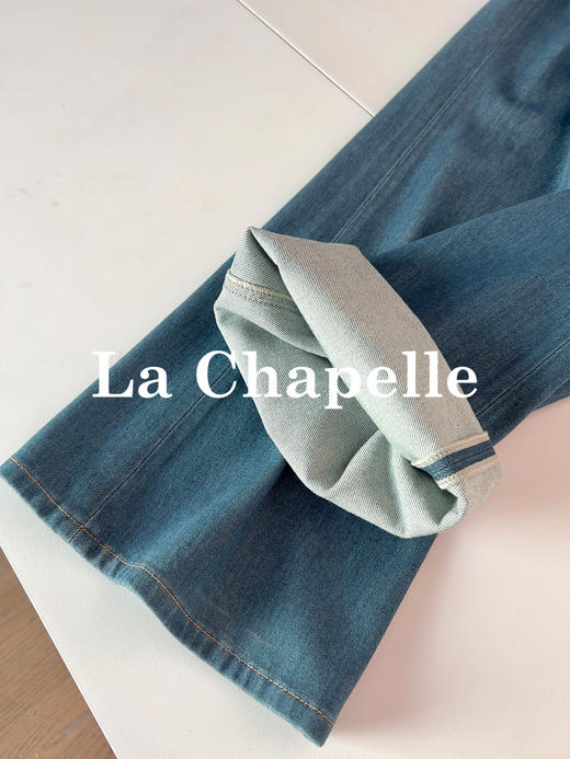 专柜实拍【四面弹微喇裤】拉夏贝尔/La Chapelle版型很棒~ju显比例！高腰修身直筒牛仔裤显瘦显腿长 商品图7