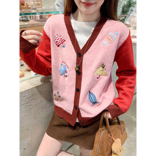 <曾小咸推荐>2.14现货秒杀 ！微信超特价！撞色V领针织开衫 日常229.99 立减140 秒杀89.99！！ 商品图3