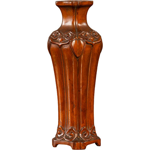 清	黄杨木如意云纹委角方形花插 商品图5