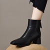 高跟方头短靴女真皮后拉链瘦瘦靴百搭粗跟短筒踝靴加绒高跟时装靴 商品缩略图3