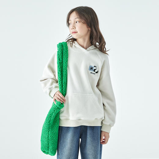 棵初25年秋冬新款亲子中大童连帽摇粒绒卫衣抗静电小熊猫绣花上衣 商品图2