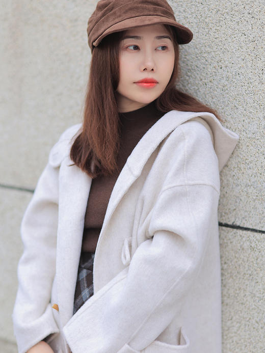 【百图lulu定制】【学院大衣】 牛角扣羊毛大衣 毛呢外套中长款简约通勤约会 大衣 商品图1