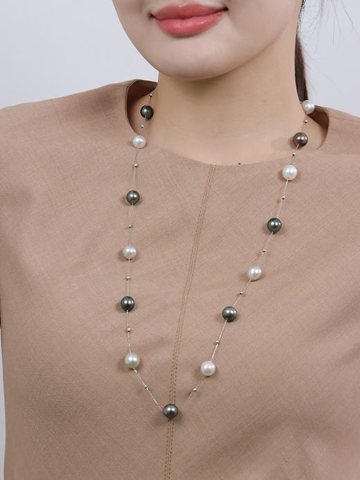 【挚友限定】满天星-熊猫配色长款珍珠链 大溪地黑珍珠澳白珍珠 近圆型8-11mm 商品图2