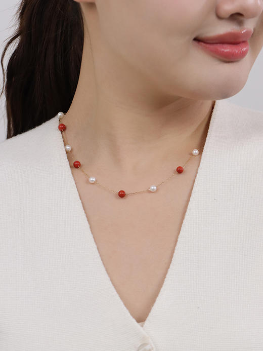 【挚友限定】满天星-18K金南红玛瑙Akoya珍珠项链5-6mm 商品图1