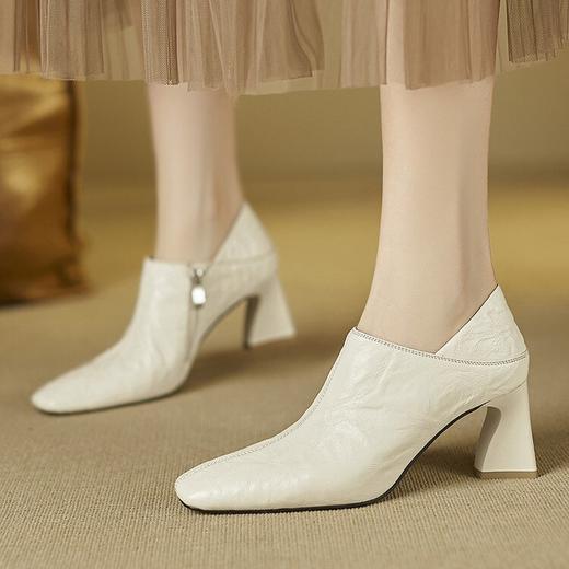 【预售5天】经典百搭羊皮粗跟深口真皮方头高跟鞋单鞋~显高又显瘦MBJR&6820 商品图2