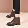全羊皮尖头短靴女中跟粗跟裸靴春秋单靴冬季女鞋真皮咖啡色侧拉链 商品缩略图3
