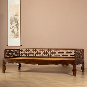 清	黄花梨攒接棂格三围屏罗汉床