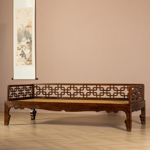 清	黄花梨攒接棂格三围屏罗汉床 商品图0