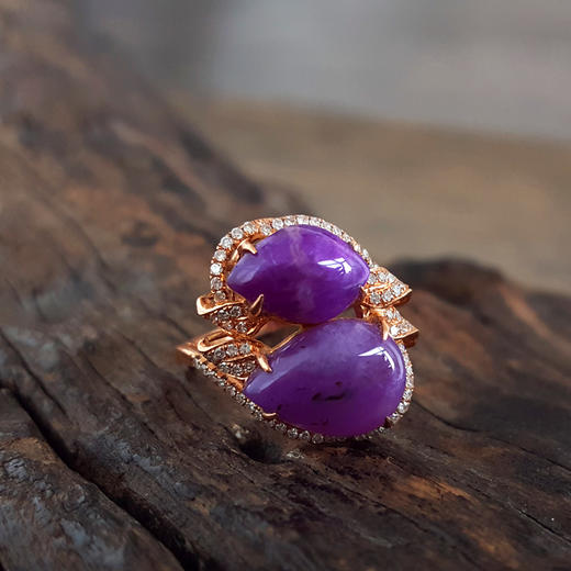 【天然正品】舒俱来AU750玫瑰金镶钻镶天然细腻水滴形紫罗兰蛋面舒俱来戒指15.4*11.7MM（皆取最大值）11号（戒圈可改）090126XY19 商品图6