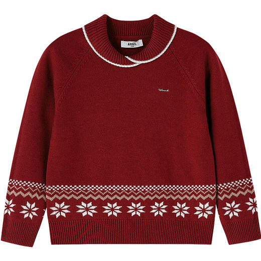 【新潮翻领提花毛衣】女童新年红保暖锁温含羊毛纤维细腻毛衣春季新款安奈儿童装EG614693 商品图6