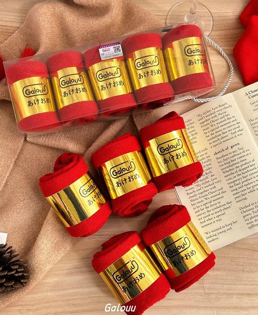 .5双一组！Galouu正红色新年红袜！加厚！毛圈礼盒袜 商品图0