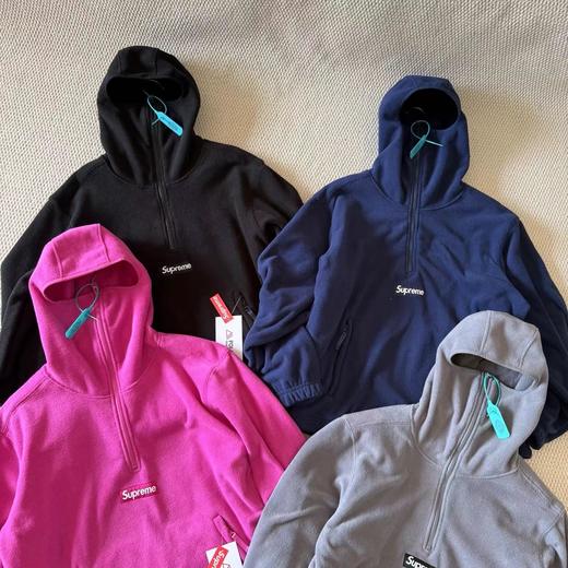 F010908联名款舒适时尚四色连帽半拉链抓绒卫衣男女同款 商品图4