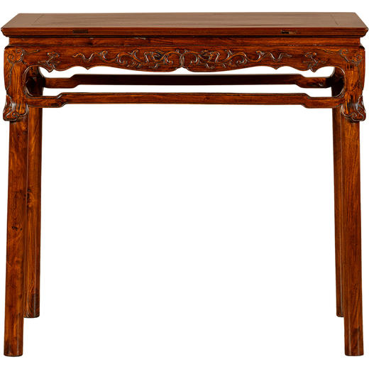 清	黄花梨束腰展腿卷草纹半桌 商品图5