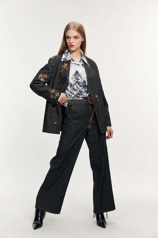 SAFICOO  摩登气质 做旧纹理 时装阔腿牛仔裤 商品图2