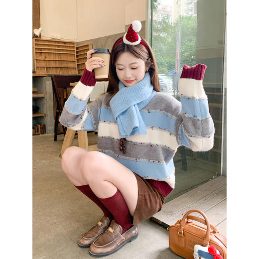 <曾小咸推荐>现货秒杀 ！微信超特价！韩系条纹撞色毛衣 日常199.99 立减110 秒杀89.99！！ 商品图4