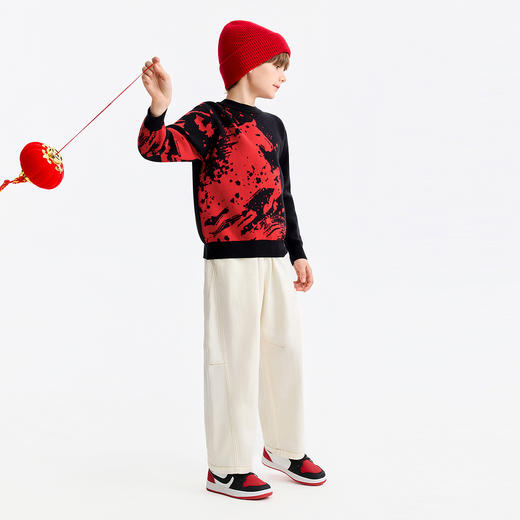 【新年水墨风毛衣】男童骏马奔腾新年红圆领长袖针织衫春季新款安奈儿童装EB614694 商品图5