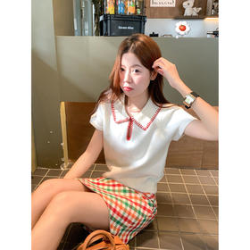 <曾小咸推荐>撞色翻领短袖针织T恤