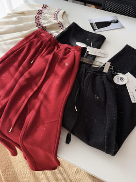 新年战裤刺绣小马Bling烫钻加绒镰刀卫裤