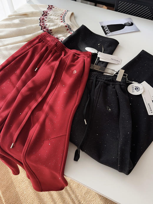 新年战裤刺绣小马Bling烫钻加绒镰刀卫裤 商品图0