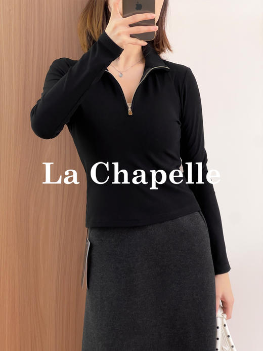 专柜实拍【气质高弹T恤】拉夏贝尔/La Chapelle春季立领半拉链长袖T恤女弹力足修身不束缚通勤百搭上衣 商品图3