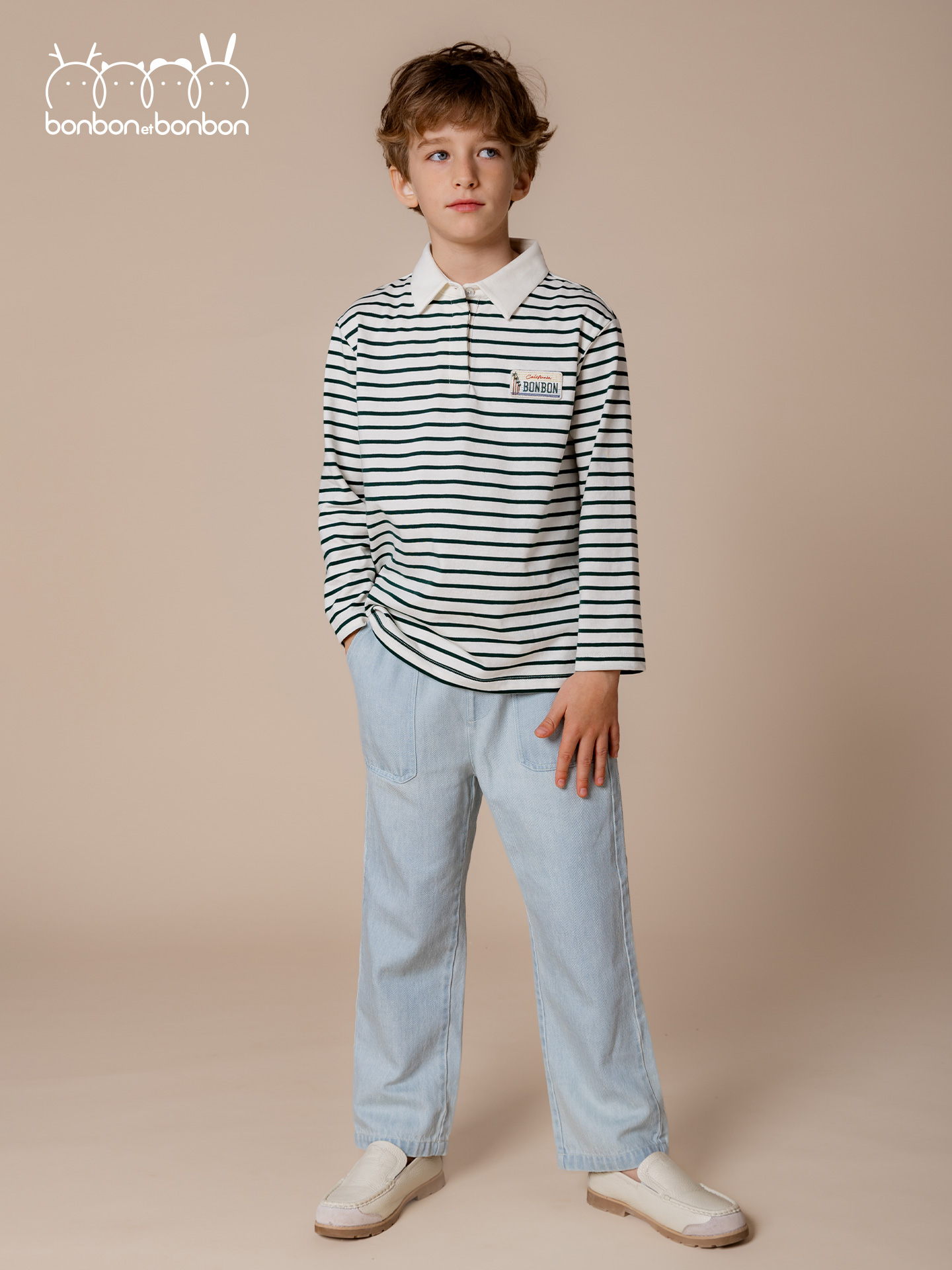 墨绿条度假感长袖T恤