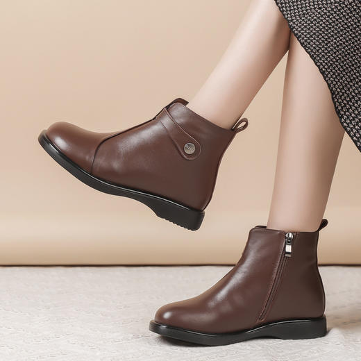 丁摩 头层牛皮雪地靴冬季新款保暖加绒复古厚底防滑软底马丁靴5ZF-7068 商品图1