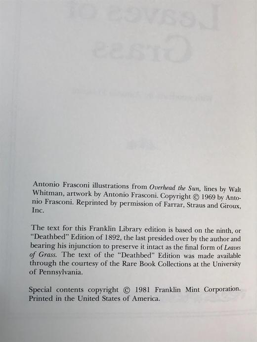限量版！含藏书票 沃尔特・惠特曼《草叶集》 配插图 富兰克林图书馆豪华皮装本 商品图4