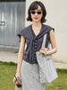 松弛感拉满！深灰色 V 领单排扣海军领系带针织马甲 夏季宽松显瘦通勤叠穿背心 商品缩略图0