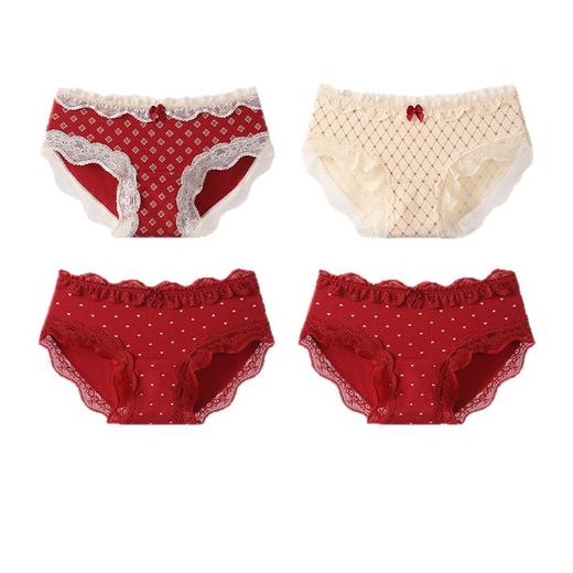 【运气爆棚❗️红色纯棉内裤5条更值】严选95%高支棉料，高拉扯身材不受限，轻盈棉柔不夹臀不卡裆，升级加长10A抑菌裆，马年本命年结婚少女学生蕾丝三角裤QQ 商品图4