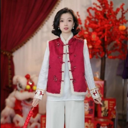 西子/羊毛天丝提花宝相牡丹拼水貂新中式马甲/MJHJ0498 商品图2