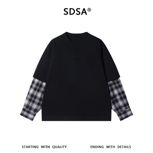 M5200SDSA秋冬新款痞帅男装美式钢印字母袖子拼接设计圆领长袖T恤百搭 商品图1