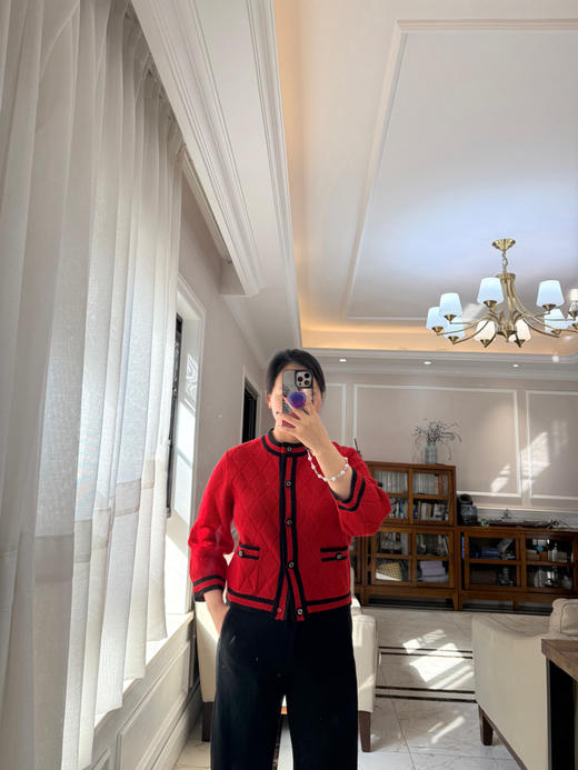 极限特惠24H 独家圆正 二舅 富家千金 红色九分袖 针织开衫 我穿XL合身修身 商品图8