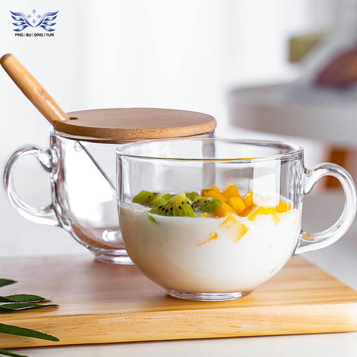 「ins风！大容量」网红可爱家用带把早餐杯 咖啡牛奶杯小礼品玻璃水杯餐饮用具 商品图0