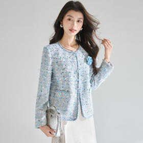 「高货sh」全新升级【铂金会员395/天猫529/差价134】(00319)洛诗琳蓝色重工亮片编织短外套2026春季气质小香风外套